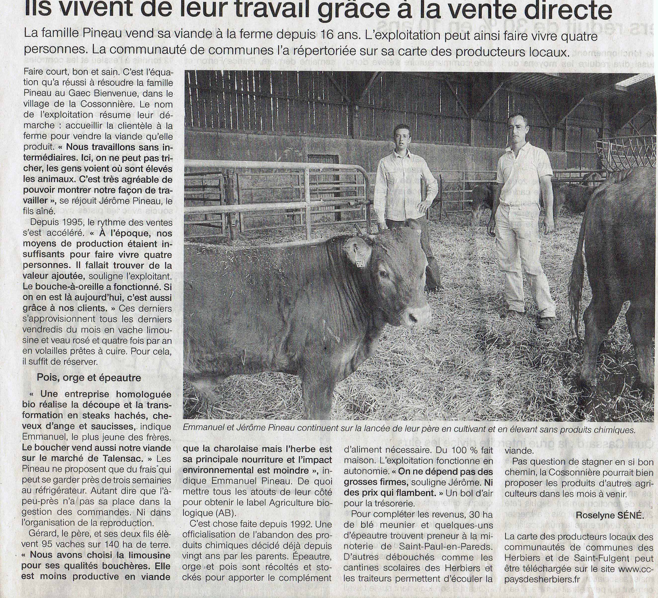 article ouest france du 30mai 2011 sur le gaec bienvenue