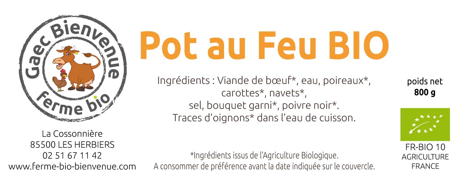 étiquette du plat préparé de pot au feu Gaec Bienvenue